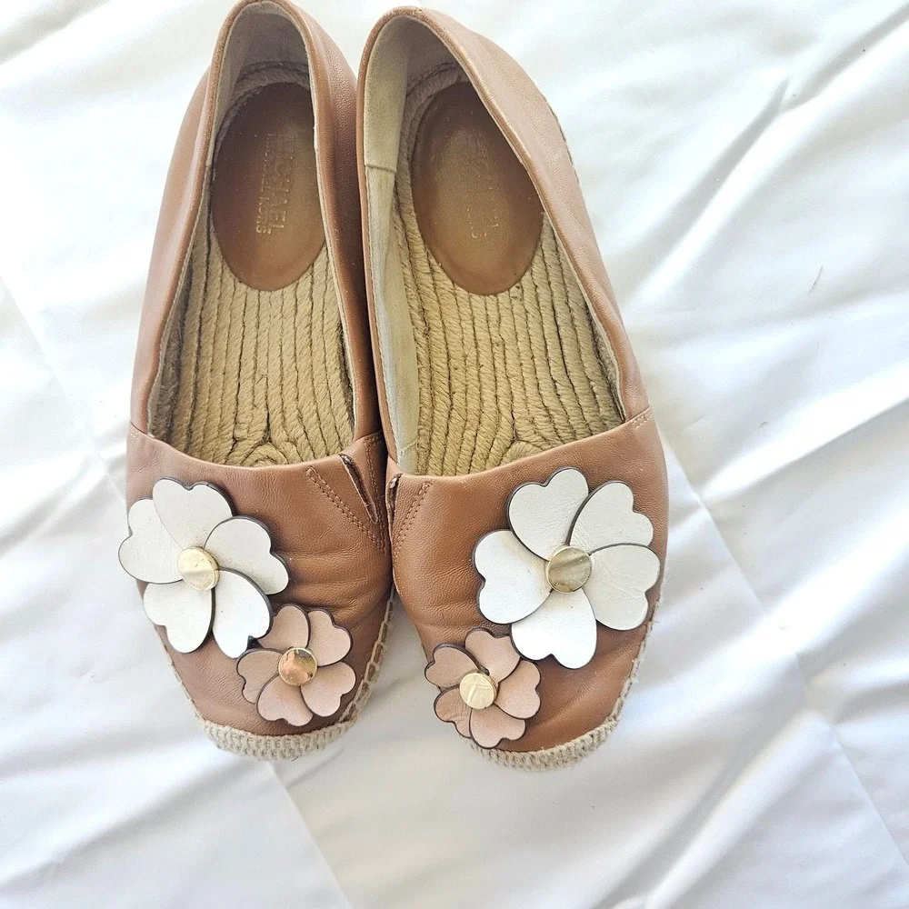 Michael Kors Lola Leather Flower Espadrille Slip On‎ Flats 5M